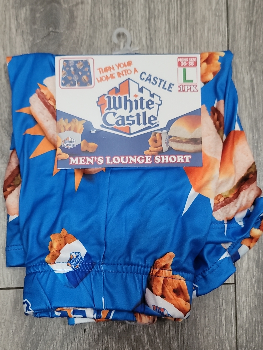 White Castle Blue with Food Print Men's Lounge Shorts